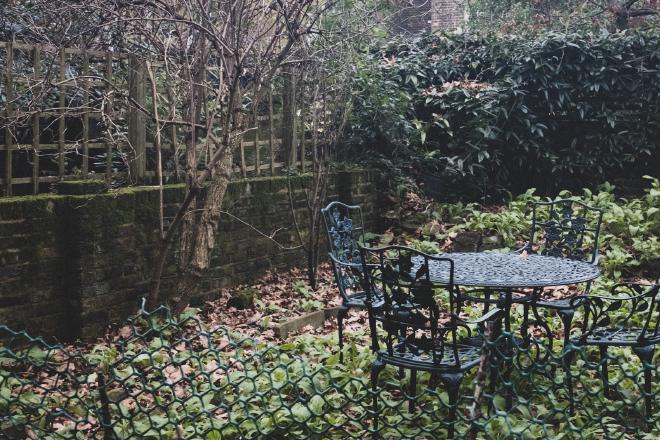 Iron table and chairs in the garden